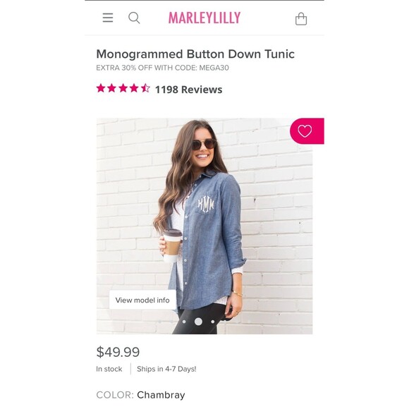 Marley Lilly Women's Button Down Tunic Chambray Large NWOT - Picture 10 of 12